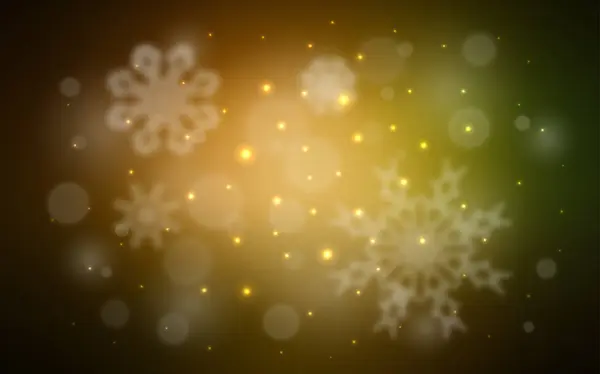 Vert Foncé Disposition Vectorielle Jaune Avec Des Flocons Neige Lumineux — Image vectorielle