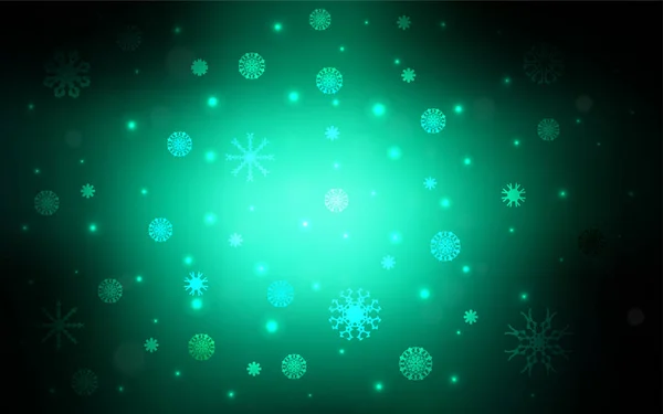 Dunkelgrünes Vektorlayout Mit Hellen Schneeflocken Verschwommenes Dekorationsdesign Weihnachtsstil Mit Schnee — Stockvektor