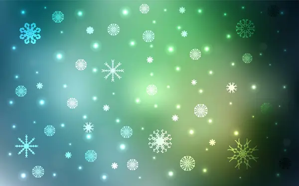 Fondo Vectorial Verde Claro Con Copos Nieve Navidad Ilustración Colores — Archivo Imágenes Vectoriales