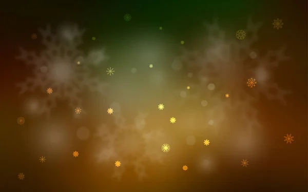 濃い緑 黄色ベクトル テクスチャ色雪の結晶 グラデーションで抽象的な背景をぼかした写真に雪が降る 新年の広告 ポスター バナーのデザイン — ストックベクタ