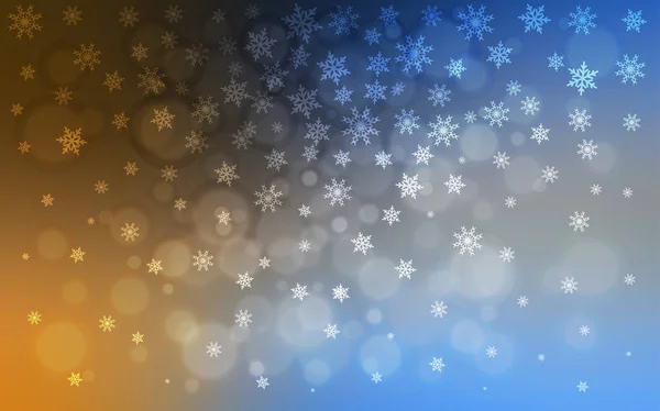 浅蓝色 黄色矢量盖有美丽的雪花 闪光抽象例证与冰的结晶 该模式可用于新年传单 — 图库矢量图片