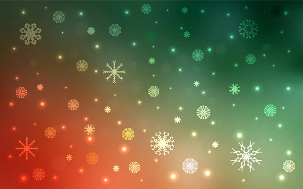 Verde Claro Textura Vectorial Roja Con Copos Nieve Colores Ilustración — Archivo Imágenes Vectoriales