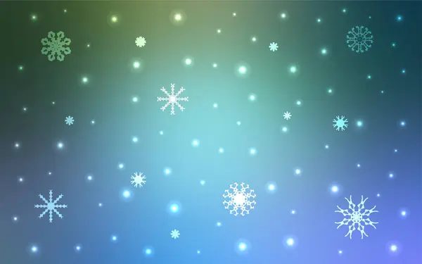 浅蓝色 绿色向量模板与冰雪花 闪亮的彩色插图与雪在圣诞节风格 横幅的新年设计 — 图库矢量图片