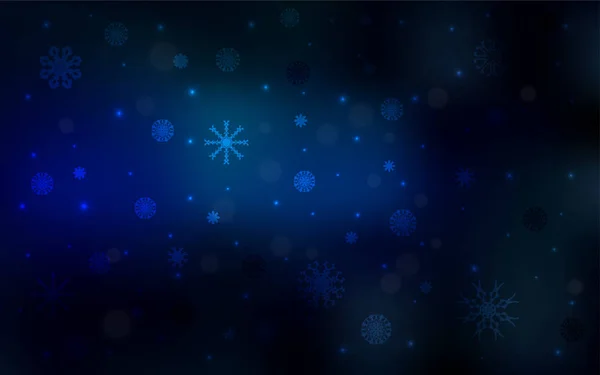 Donker Blauwe Vector Cover Met Mooie Sneeuwvlokken Glanzende Gekleurde Afbeelding — Stockvector