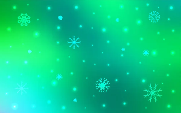 Patrón Vectorial Verde Claro Con Copos Nieve Navideños Nieve Sobre — Vector de stock