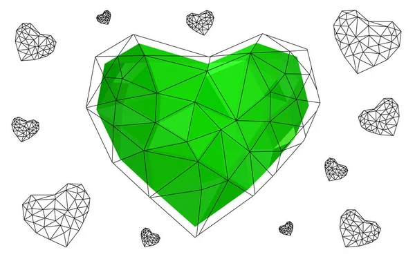 Yeşil Vektör Soyut Glitter Kalp Şekli Aşk Kavramı Içinde Beyaz — Stok Vektör
