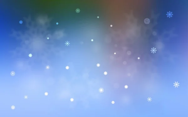 Azul Claro Diseño Vectorial Verde Con Copos Nieve Brillantes Nieve — Vector de stock