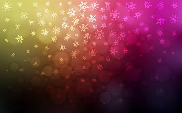 深粉红色 黄色矢量布局与明亮的雪花 闪光抽象例证与冰的结晶 商业广告的新年设计 — 图库矢量图片