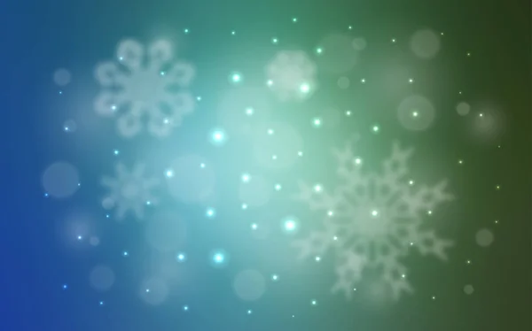 Hellblaue Grüne Vektorschablone Mit Eisschneeflocken Verschwommenes Dekorationsdesign Weihnachtsstil Mit Schnee — Stockvektor