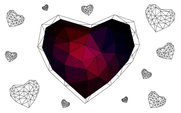 Tmavě Růžová Červená Vektorové Srdce Izolovaných Bílém Pozadí Geometrické Zmačkané — Stockový vektor