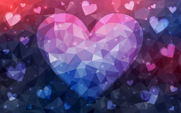 Dark Pink Blue Vector Abstrait Triangle Geometric Heart Sur Fond — Image vectorielle