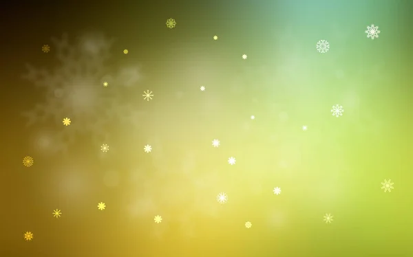 Verde Oscuro Fondo Vector Amarillo Con Copos Nieve Navidad Ilustración — Archivo Imágenes Vectoriales