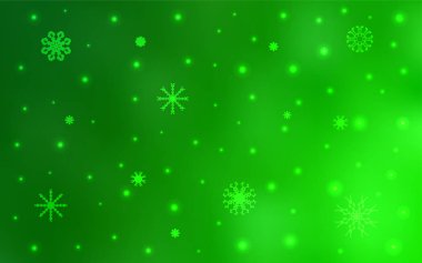 Işık yeşil vektör doku renkli kar taneleri ile. Bulanık dekoratif tasarım kar ile xmas tarzında. Şablonun yeni yıl arka plan olarak kullanılabilir.