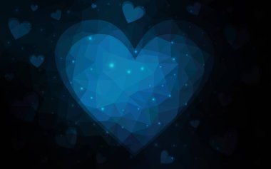 Koyu mavi beyaz poligonal arka planda soyut üçgen geometrik kalp vektör. Mutlu Sevgililer günü tebrik kartı hisse senedi şablonu tasarımınız için.