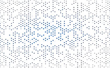 Renkli küreli koyu mavi vektör deseni. Beyaz arkaplanda yarım ton biçiminde tekrarlanan dairelerin geometrik örneği.