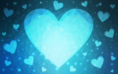 Hafif mavi vektör aşk arka plan kalp ile. Kağıt Not. Sevgililer günü tebrik poligonal kartı. Üçgen illüstrasyon iş için. Tasarımınız için hisse senedi şablonu.