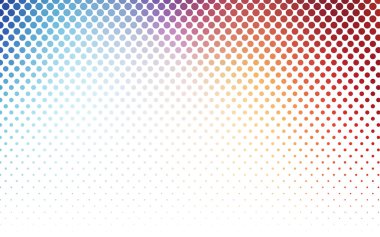 Açık mavi, kırmızı vektör desen renkli küreler ile. Noktalı resim tarzında beyaz arka plan üzerinde daireler yinelenen geometrik örnek.