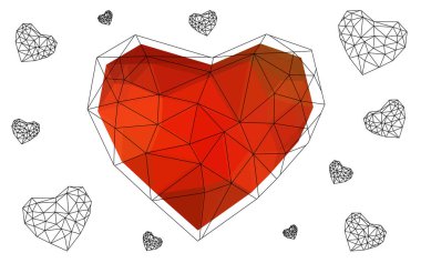 Kırmızı vektör soyut glitter kalp şekli aşk kavramı içinde beyaz arka plan üzerinde tatlı ve romantik an ile Sevgililer günü için ışık. İşiniz için köşeli tasarım.