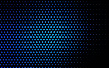Renkli küreli koyu mavi vektör deseni. Beyaz arkaplanda yarım ton biçiminde tekrarlanan dairelerin geometrik örneği.