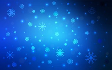 Güzel kar taneleri ile koyu mavi vektör kapak. Parlayan illüstrasyon kar Noel tarzı ile renkli. Desen-ebilmek var olmak kullanılmış için yeni yıl reklam, kitapçıklar.
