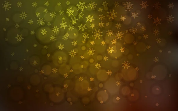 濃い緑 黄色のベクトルの背景クリスマス雪の結晶 装飾的な抽象テンプレート上に雪にイラストを輝いています テンプレートが新しい年の背景としても使えます — ストックベクタ