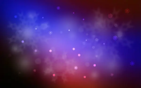 Темно Синя Червона Векторна Текстура Кольоровими Сніжинками Сніг Розмитому Абстрактному — стоковий вектор