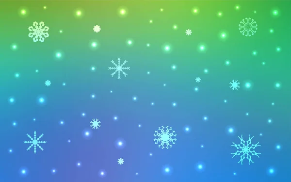 Azul Claro Textura Vectorial Verde Con Copos Nieve Colores Ilustración — Vector de stock