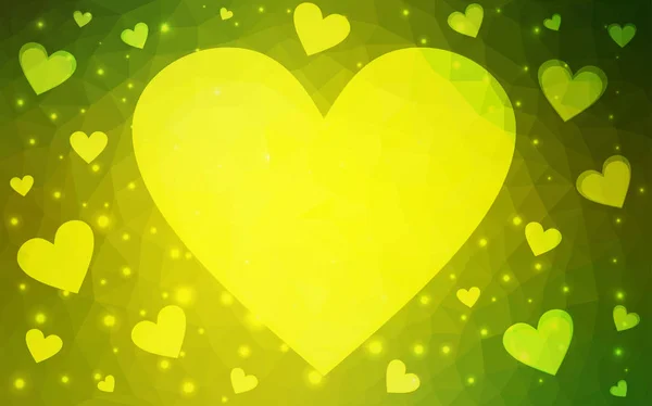Verde Claro Vector Amarillo Amor Fondo Con Corazón Nota Papel — Vector de stock
