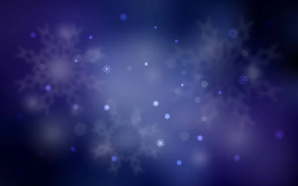 Темно Синий Векторный Фон Хмельными Снежинками Сияющая Цветная Иллюстрация Снегом — стоковый вектор