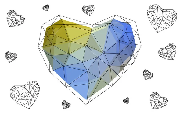 Coeur Géométrique Triangle Abstrait Bleu Clair Vecteur Jaune Sur Fond — Image vectorielle