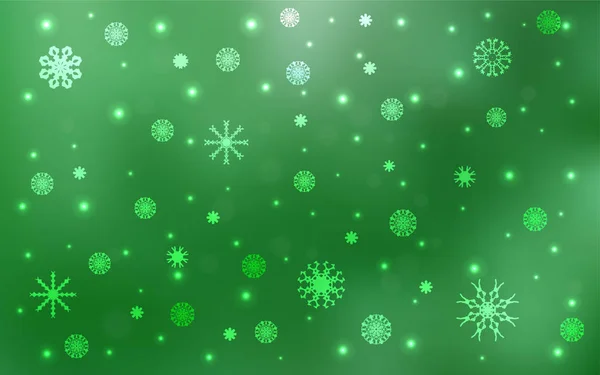 Textura Vetorial Verde Claro Com Flocos Neve Coloridos Ilustração Abstrata — Vetor de Stock