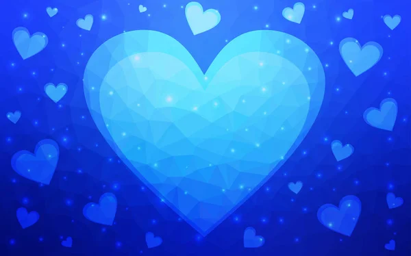 파란색 다각형 배경에 삼각형 기하학 발렌타인 인사말 디자인에 — 스톡 벡터