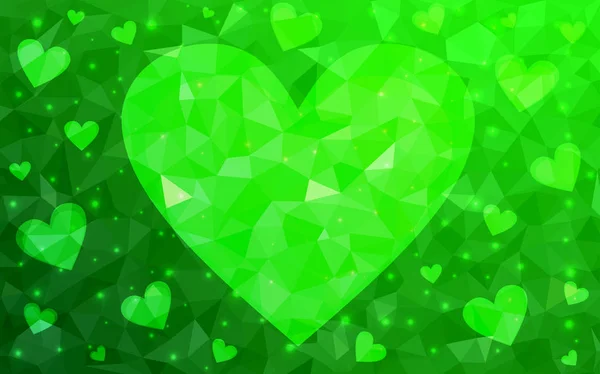 Luz Verde Vector Abstracto Triángulo Geométrico Corazón Sobre Fondo Poligonal — Vector de stock