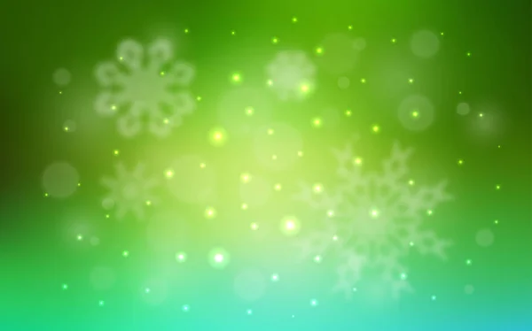 Светло Зеленый Векторный Рисунок Снежинками Сияющая Цветная Иллюстрация Снегом Рождественском — стоковый вектор