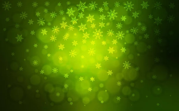 Темно Зеленая Векторная Планировка Яркими Снежинками Декоративная Сияющая Иллюстрация Снегом — стоковый вектор
