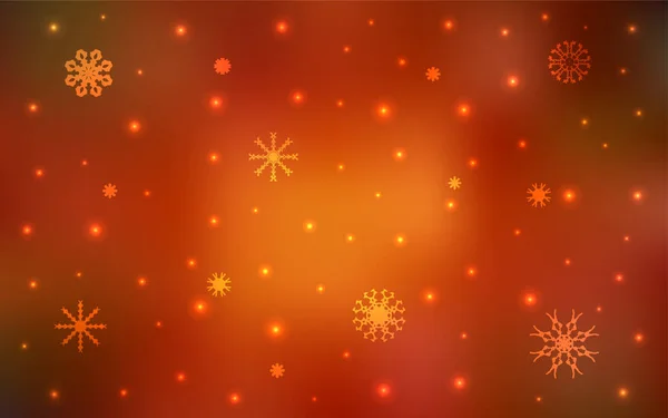 Dunkelorange Vektorstruktur Mit Farbigen Schneeflocken Verschwommenes Dekorationsdesign Weihnachtsstil Mit Schnee — Stockvektor