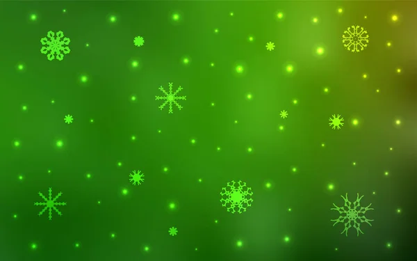 Licht Groen Vector Achtergrond Met Sneeuwvlokken Xmas Glanzende Gekleurde Afbeelding — Stockvector