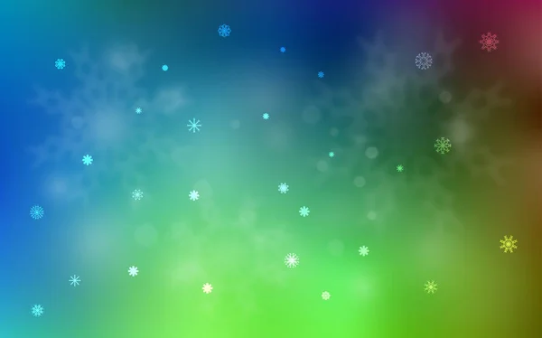 ライトブルー クリスマスの雪片と緑のベクトルパターン 氷の結晶と光る抽象的なイラスト パターンは 新年のチラシのために使用できます — ストックベクタ