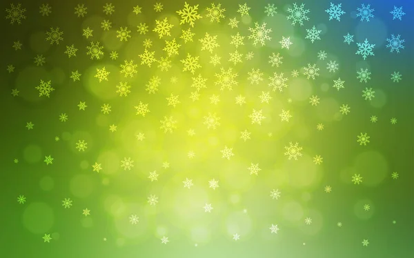 Světle Zelená Žlutá Vektorové Pozadí Vánoční Vločky Sníh Rozmazané Pozadí — Stockový vektor