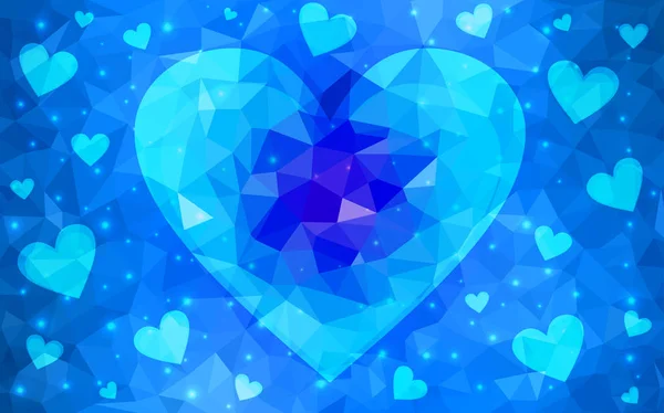 Lumière Bleu Vecteur Abstrait Triangle Géométrique Coeur Sur Fond Polygonal — Image vectorielle