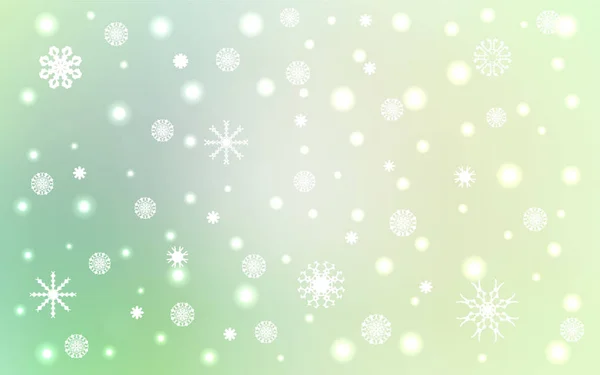 Hellgrüne Vektortextur Mit Farbigen Schneeflocken Schnee Auf Verschwommenem Abstrakten Hintergrund — Stockvektor