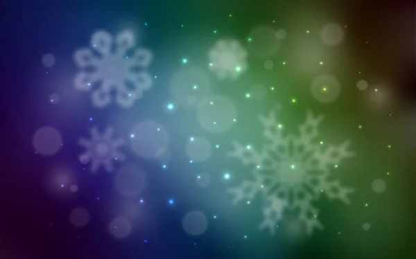 Donker Blauw Groen Vector Achtergrond Met Sneeuwvlokken Xmas Glanzende Gekleurde — Stockvector