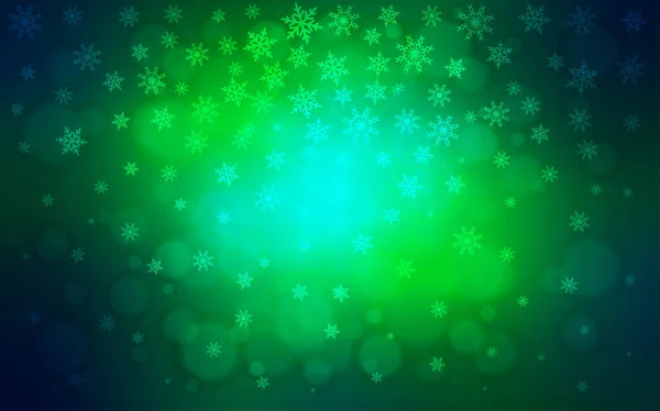 Açık Mavi Vektör Desen Noel Kar Taneleri Ile Yeşil Kristalleri — Stok Vektör