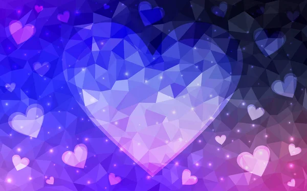 Dunkelrosa Blauer Vektor Liebe Hintergrund Mit Herz Papiernotiz Valentins Polygonale — Stockvektor