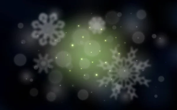 Dunkelgrünes Vektorlayout Mit Hellen Schneeflocken Schnee Auf Verschwommenem Abstrakten Hintergrund — Stockvektor