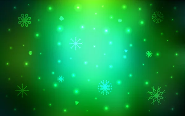 Tmavě Zelená Vektorové Rozložení Jasně Sněhové Vločky Rozmazané Dekorativní Design — Stockový vektor