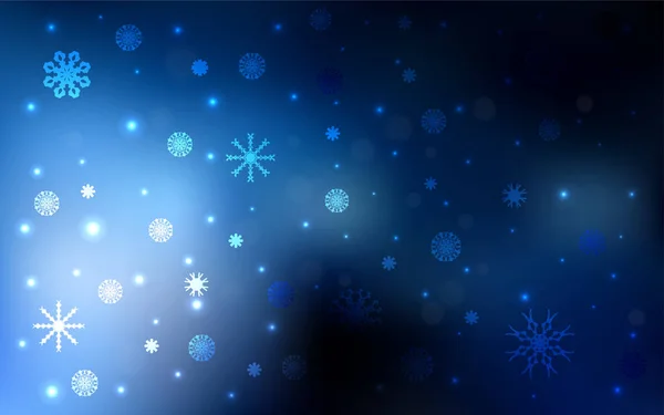 Темно Синее Векторное Покрытие Красивыми Снежинками Снег Размытом Абстрактном Фоне — стоковый вектор