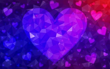 Koyu mavi, kırmızı beyaz poligonal arka planda soyut üçgen geometrik kalp vektör. Mutlu Sevgililer günü tebrik kartı hisse senedi şablonu tasarımınız için.