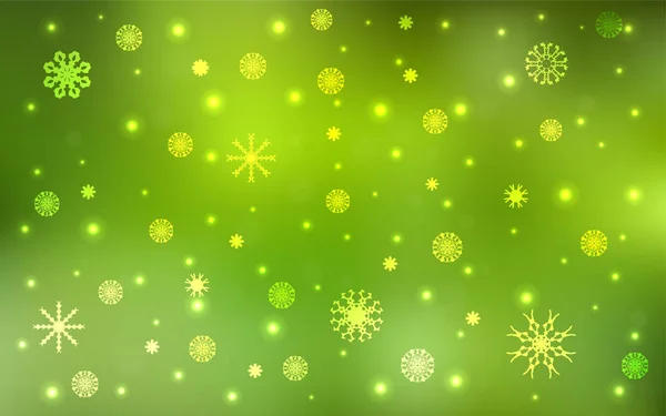 Verde Claro Fondo Vector Amarillo Con Copos Nieve Navidad Ilustración — Archivo Imágenes Vectoriales
