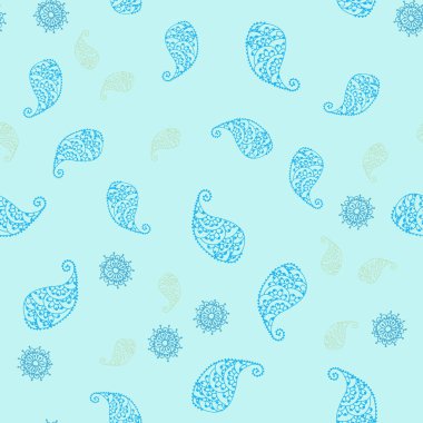 Açık mavi, sarı vektör sorunsuz doğal resimle yapraklar ve çiçekler. Yaprak ve çiçek Origami tarzı Doodle Illustration. Dokulu deseni bir Web sitesi için banner.